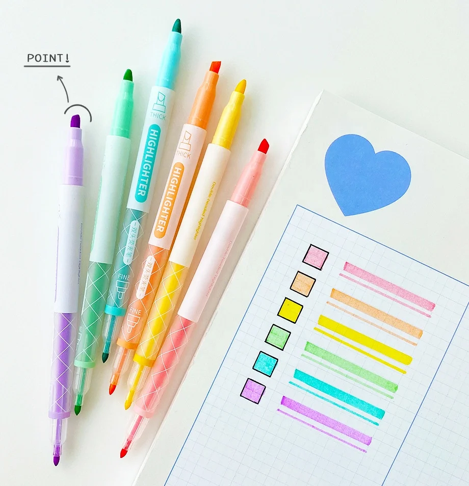 Double-head color-layering highlighter Stackable colors can be painted with Kawaii flash color-changing marker highlighter