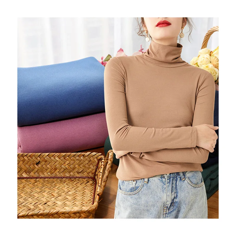 95%Polyester 5% Spandex DTY Two Side Brush Rib Plain Dyed Fabric Stretch P/D Polyester Rib Knit Fabric