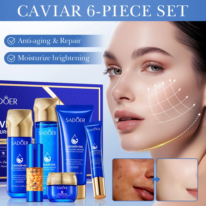 OEM SADOER Best Selling Caviar Hyaluronic acid Anti-aging Repair Moisturizing Set Wholesale Luxury Skin Care Set For Women