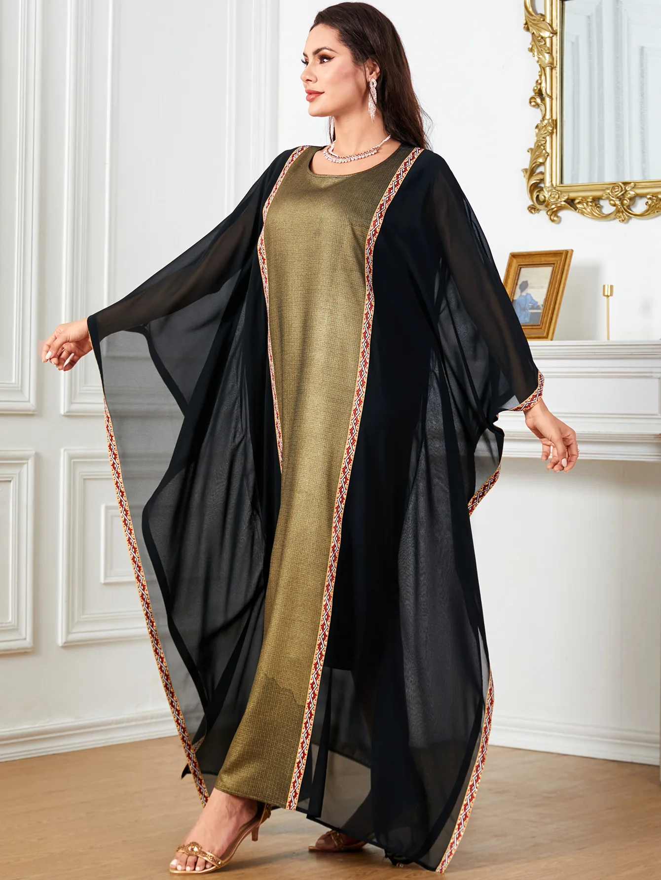 568 Free size Muslim women casual dress plus size kaftan dresses women clothes with bat sleeves Islamic clothing