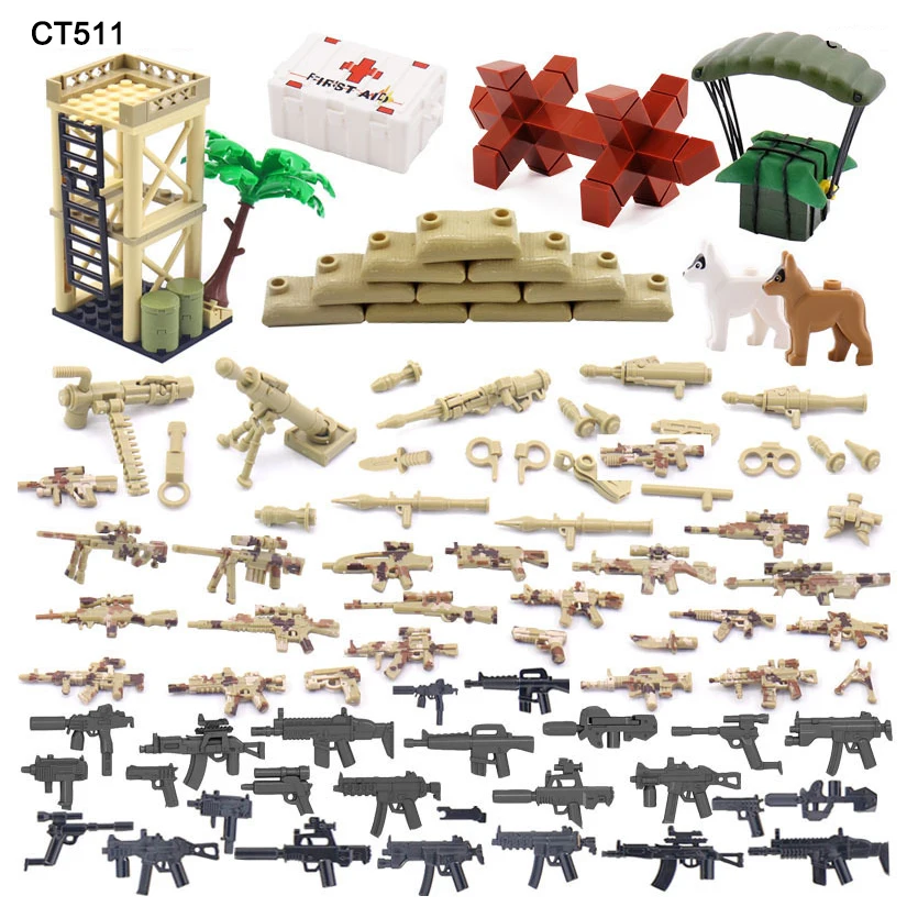 Assorted Firearms Military Supplies Battlefield Kid Battle Game Brick Parts Ww2 Army Accessories Weapon Pack Gear Building Block