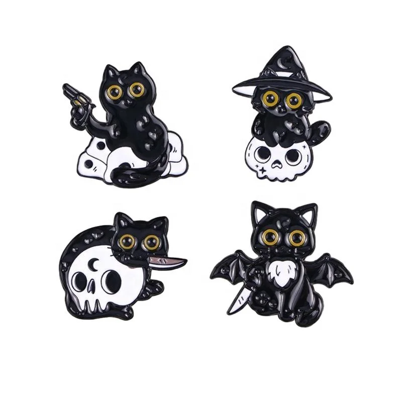 Creative Halloween Business Gift Black Cat Bat Brooch Badge Funny Cute Metal Crafts with Cartoon Personality Plated Technique