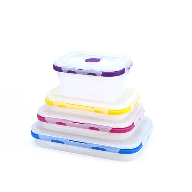 Hot Sell Kids School Collapsible Food Meal Prep Lunchbox Containers Foldable Bento Silicone Microwavable Food Storage Lunch box