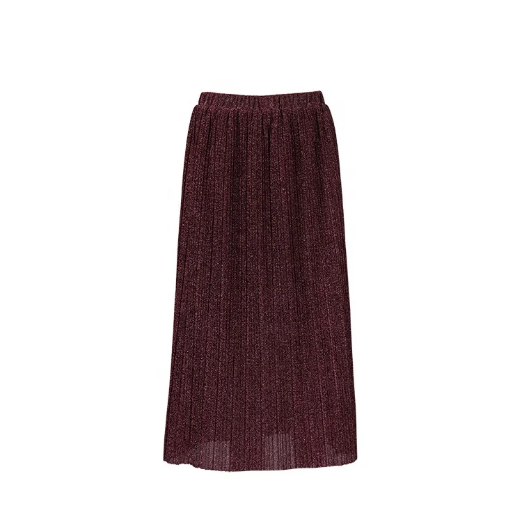 
High fashion beautiful polyester mid-calf casual glittery elastic waist knitted long skirt for woman 