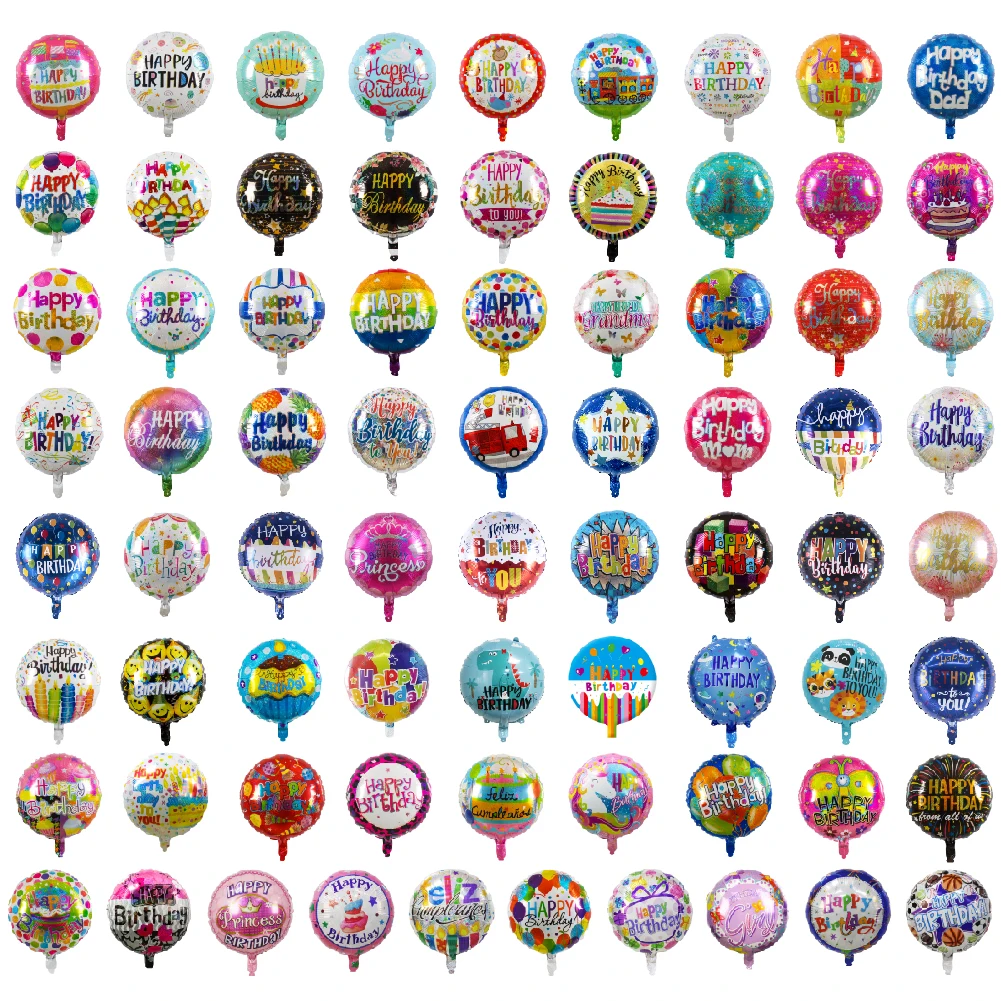 Wholesale Price Helium Happy Birthday Balloon 18 Inch Inflatable Round Shape Mylar Foil Balloons For Printed Balon Decoration