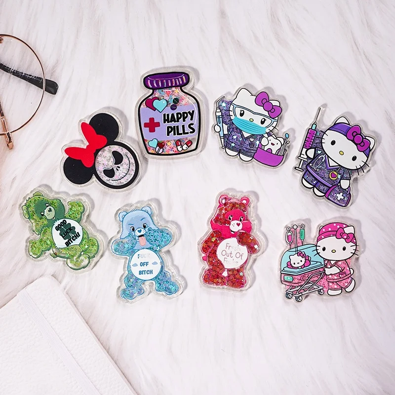 Glitter KT Cartoon acrylic badge Plastic Nurse Accessories Badge Holder acrylic flatback for badge reels Medical Scrub Name Card