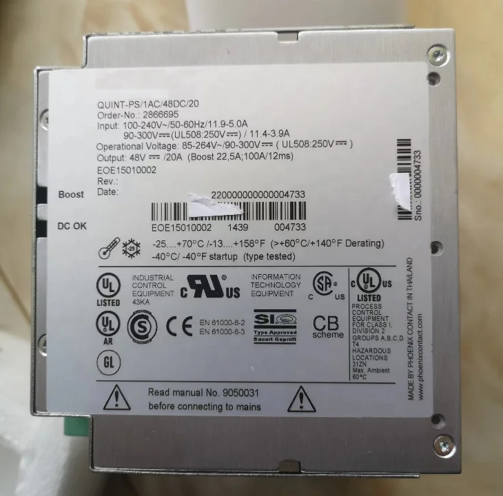 100% Original Phoenix 2866695 QUINT-PS/1AC/48DC/20 Primary Switching Power Supply QUINT POWER 48 V DC/20 a Output in Stock