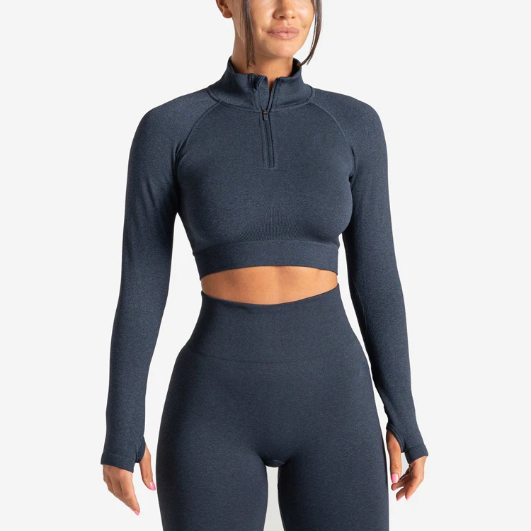 High Quality Women Female Active Clothes Fitness Gym Wear Sports Wear High Waist Long Sleeve Crop Top Yoga Wear