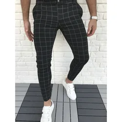 XINBO 2022 Gray Print Plaid Stretch Man Trousers Skinny Custom Wholesale Slim Fit Chino Casual Long Pants For Men