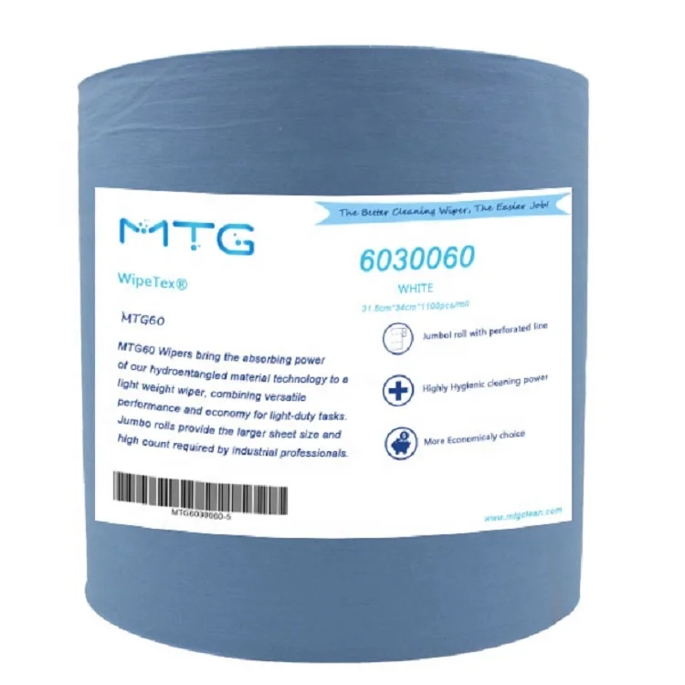 Spunlace nonwoven industrial material for industry cleaning roll wipes