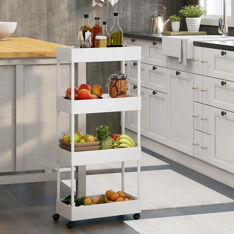 Wholesale 4 Tiers Kitchen Trolley Pantry Rack Utility Kitchen Cart Plastic Bathroom Storage Shelves