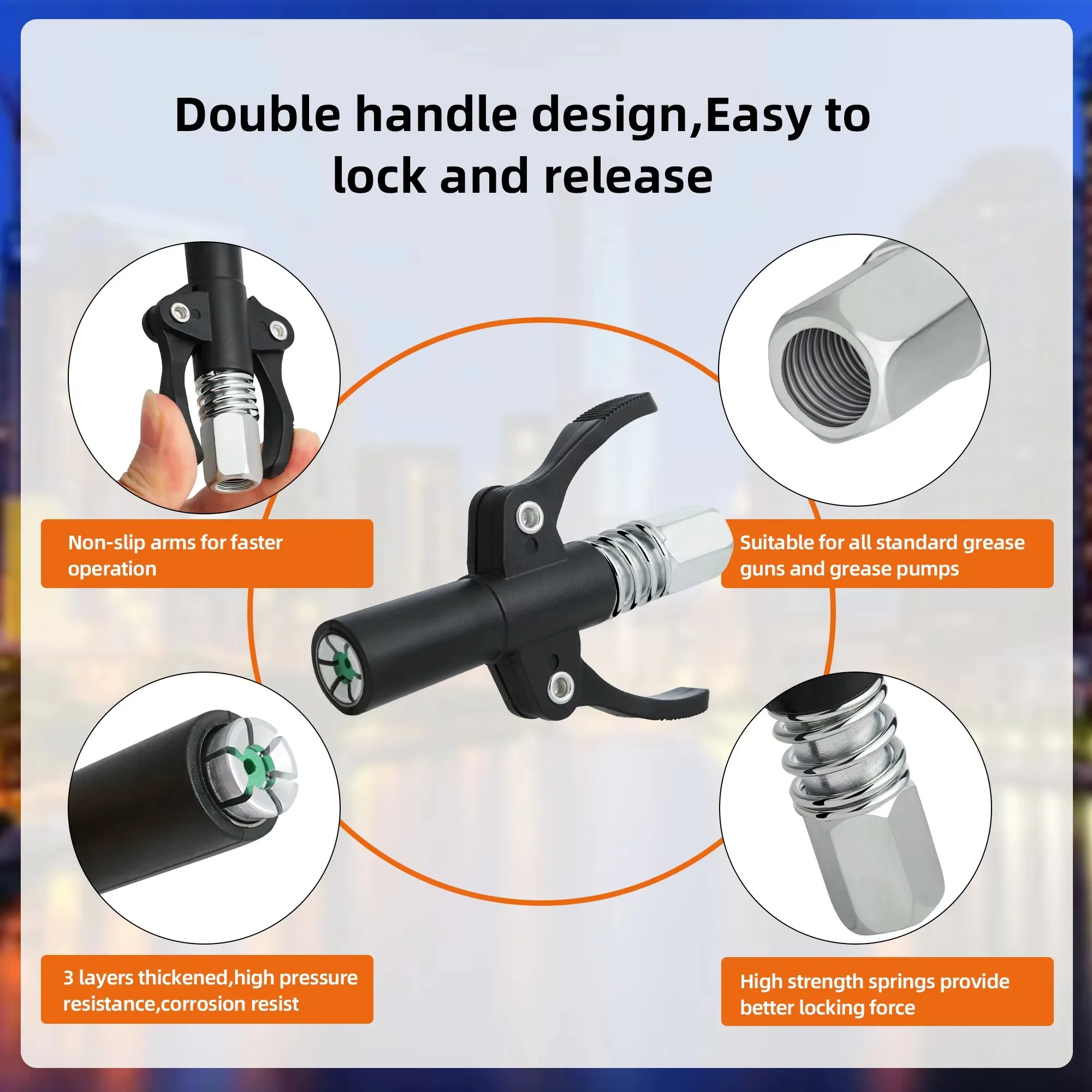 CLAUTOOL high quality New Style Double Handle Grease gun coupler for all grease gun and grease pump