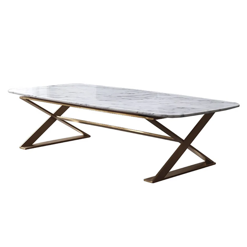 
Luxury Design Golden Brushed Texture Stainless Steel White Black Marble Coffee Table 