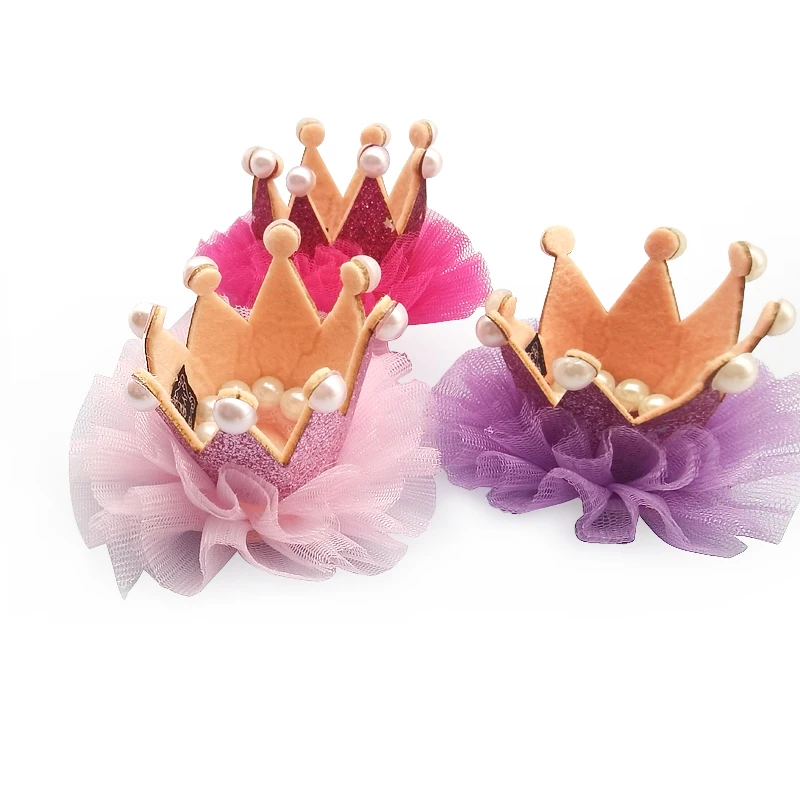 E-Magic Supplier Cute Lace edge colorful Crown hair bow with clips for dog cat pet hair accessory
