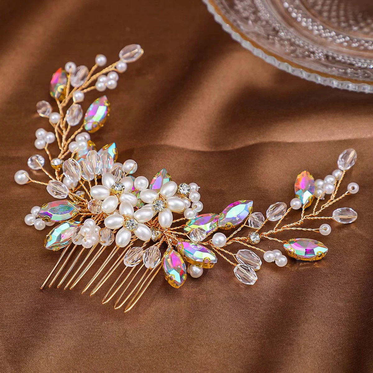 Handmade Clear Small Hair Combs For Wedding Rhinestone Hair Clips Mermaid Wedding Dress