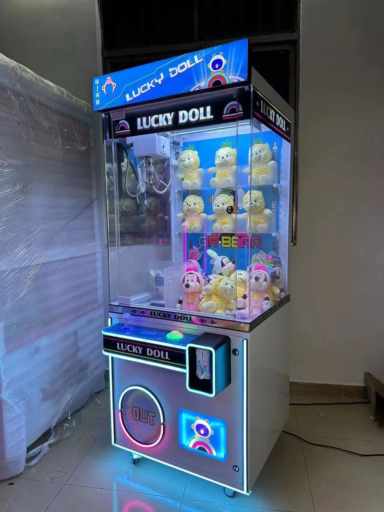 brazil transparent hot stuffed plush toys crane claw machine arcade gift games gift prize vending grabber catch machine