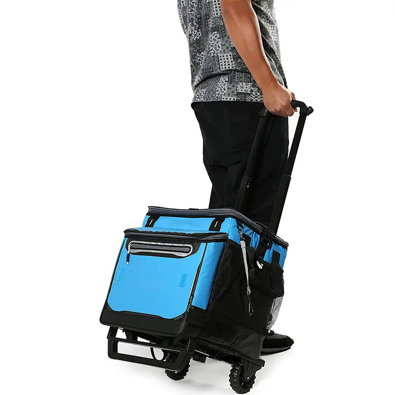Custom Foldable foldable grocery shopping bag with wheels Insulated cooler trolley bag
