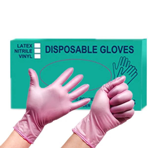 Best seller powder free pearl light pink disposable nitrile gloves beauty salon oil resistant wear pearl pink nitrile gloves
