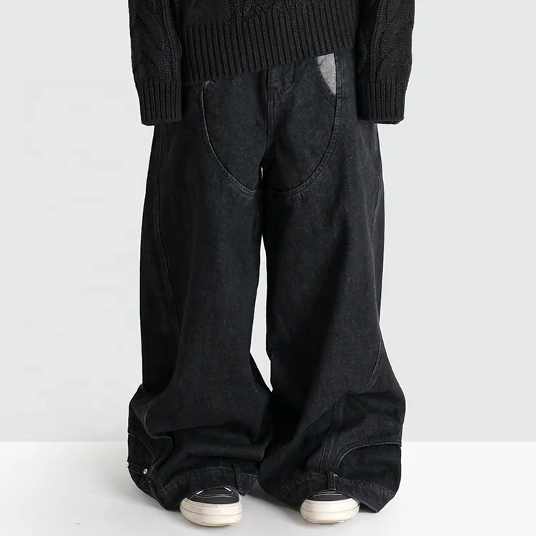 EDGE DENIM Custom Japanese selvedge y2k designer double waist straight fit wide leg baggy jeans for men