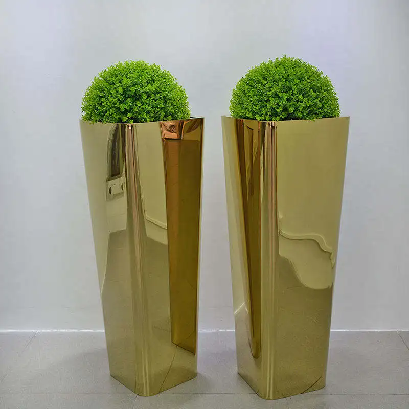 Custom Stainless Steel Large Different Shape Metal Planters Outdoor Flowers Green Plants Custom Stainless Steel Planters