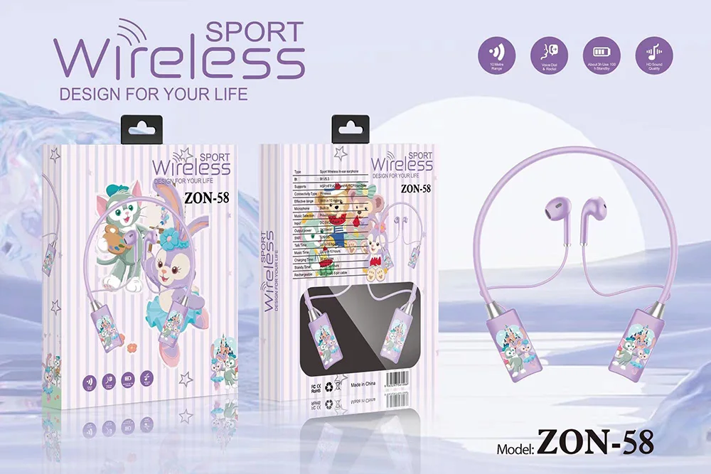 New Design Cartoon TWS neck hanging earphones Sport wireless bluetooth earphones