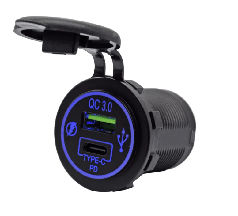 12V-24V 60W Triple USB Car Charger Socket PD3.0 & Dual QC3.0 with Touch Switch Fast Charge Adapter Bus Trailer Boats