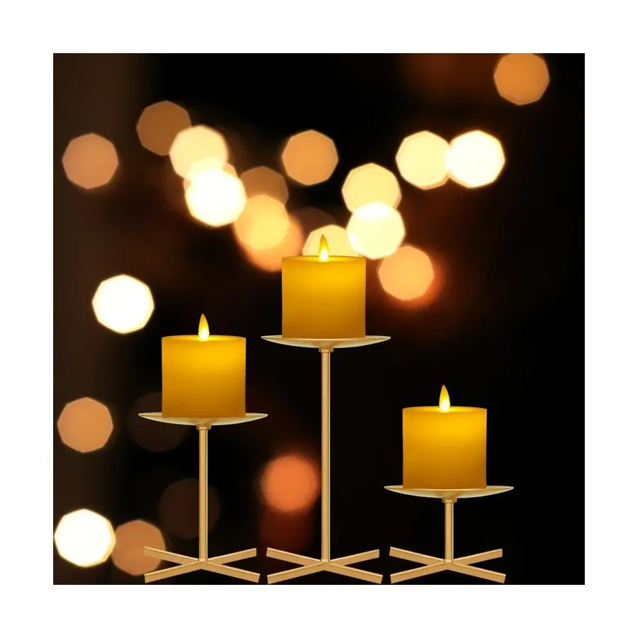 
Fashionable European decorative geometric gold mini metal candlestick pillar candle holder set 
