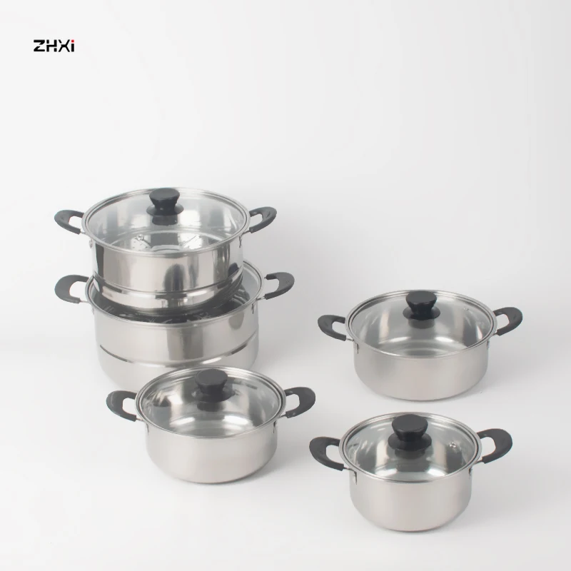 ZHXI 12 pieces stainless steel casseroles cooking soup & stock pots steamer casseroles kitchenware juego de ollas