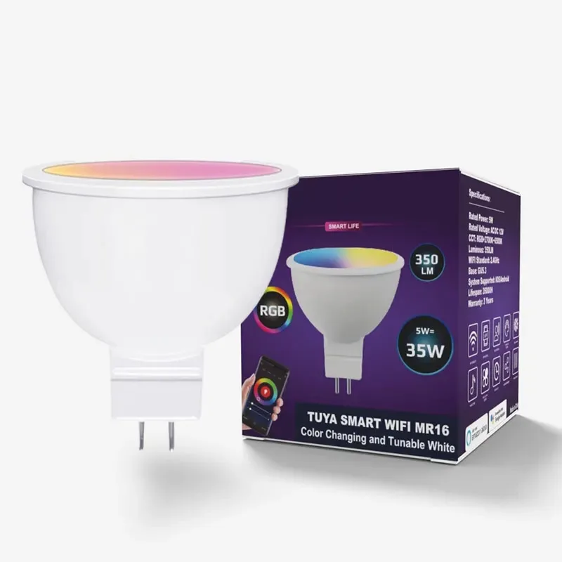 Factory Direct Smart RGB LED Lights WIFI 220-240V 4.9W & 6.5W AC220-240V MR16 Light with GU10/GU5.3 Base for Residential Use