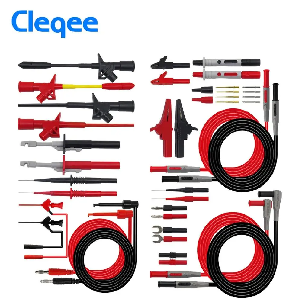 Cleqe-2 P1600E 15 in 1 Automotive Probe Set Multimeter Cables Pluggable Banana Plug Insulation Piercing Needle Test Leads Kit