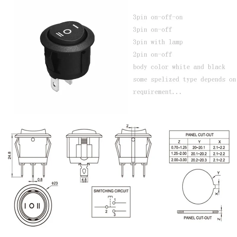 CQC Certified T85 Switch 3 Position round and Oval Rocker Max. 250VAC PA66 Material SPDT & DPDT On-Off-On