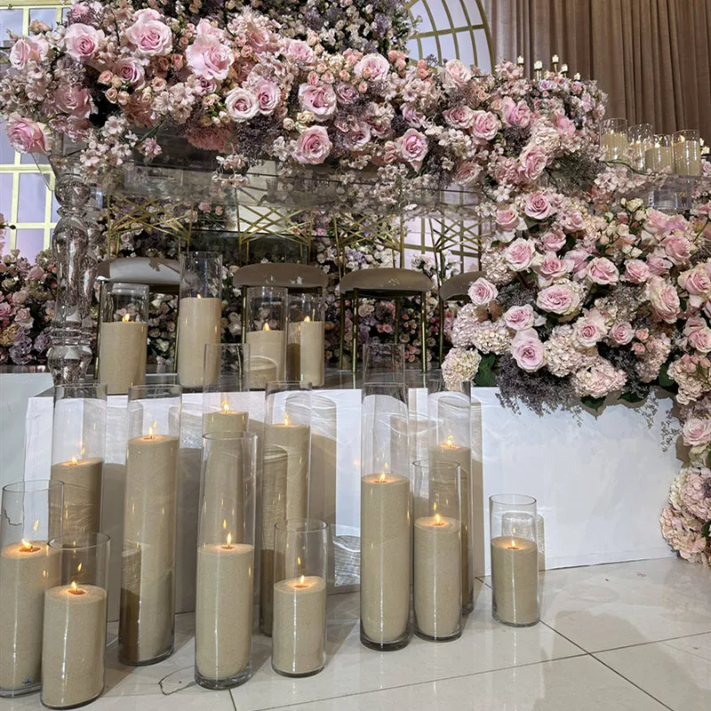 Wholesale Candle Container Custom Modern Nordic Home Hotel Decorative Clear Tall Wedding Glass Cylinder Vase