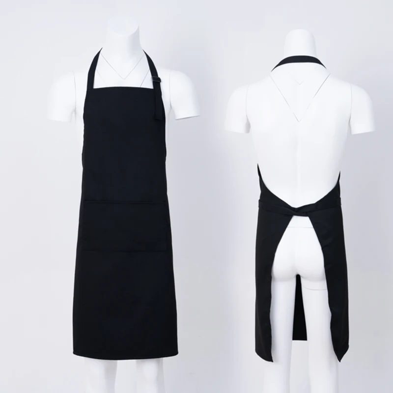 Custom Professional Adjustable Men Women Black Striped Cotton apron kitchen