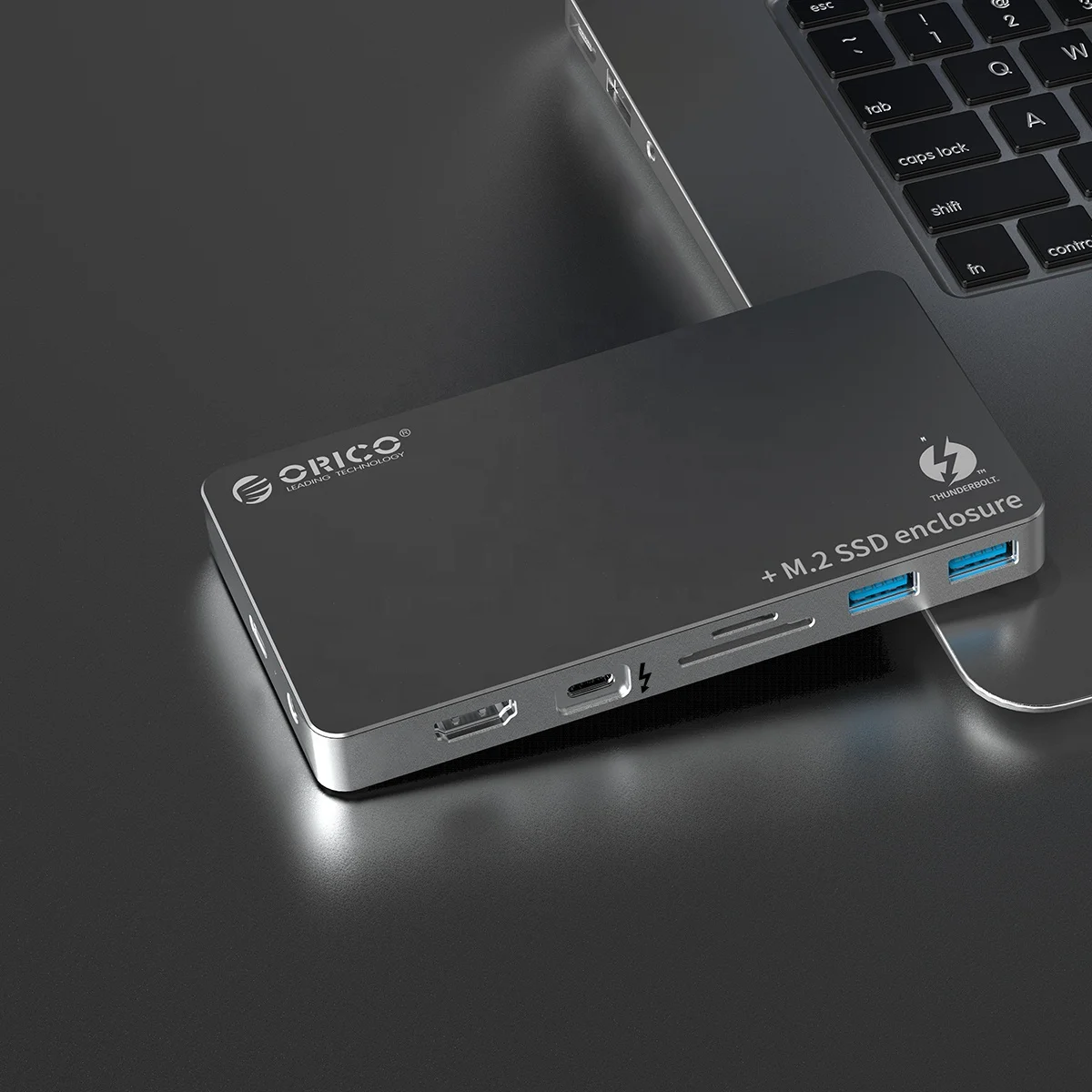 OEM ODM Support 9 In 1 Multi Port H D M I TF/SD Card 40Gpbs Dual Thunderbolt 3 Adapter NVMe SSD Enclosure Docking HUB OTB-01