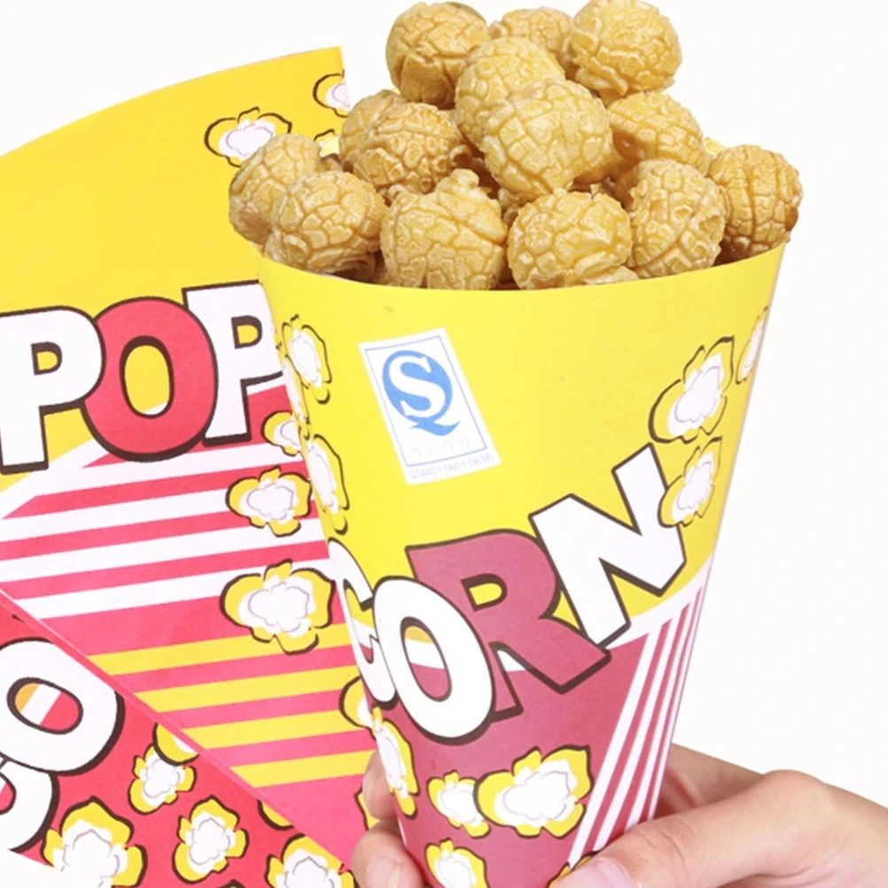 Cone Shape Popcorn Bags Paper Popcorn Paper Bag Treat Bags with Tapered Tips Paper for Pop Corn Candy Snacks Wedding Party