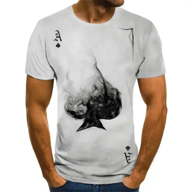 Wholesale White Tshirt Playing Cards T Men Gamble Shirt Print Ace Of Spades T-Shirts 3D Smoke Cloud Anime Clothes Short Sleeve