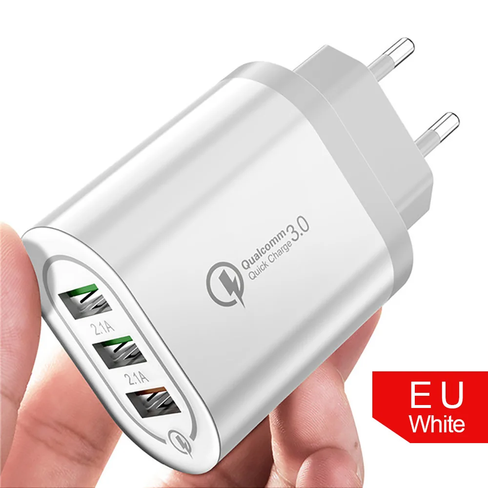 
QC3.0 mobile phone charger 5V/9V/12V fast charge 3-port USB mobile phone charger 2.4A European and American travel charger 