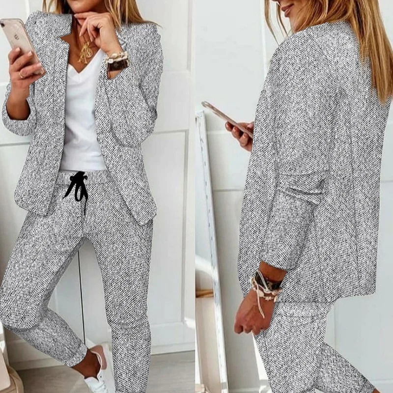 Womens Spring Suit Set Dressy Casual Business Work 2 Piece Outfits for Office Open Front Blazer and Pants Solid Sets