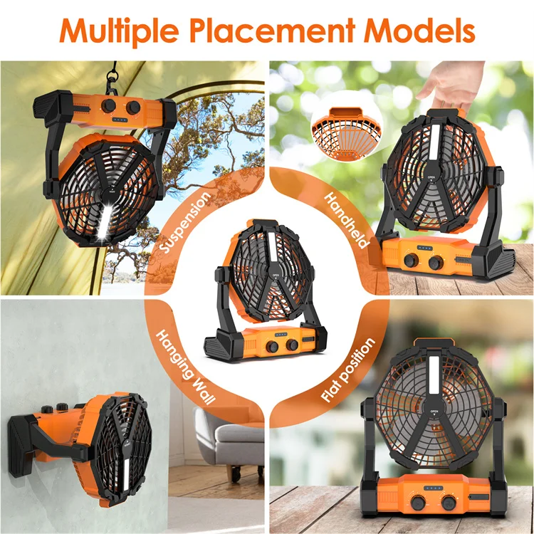 Rechargeable Outdoor Camping Fan with Led Light 8000mAH Portable Battery Operated Industrial Camping Floor Fan