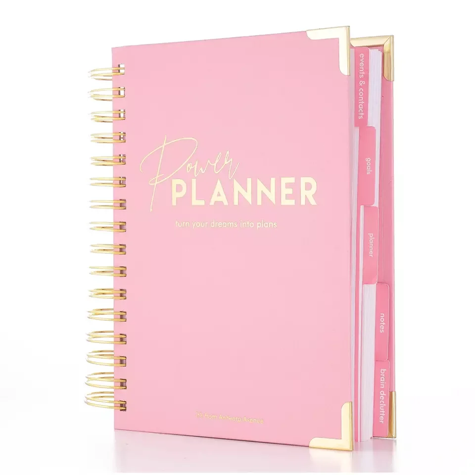 Leter Custom Logo 2023 A5 Pink Spiral Weekly Monthly Manifestation Goal Diary Journal Planner Agenda Notebook With Gift Box