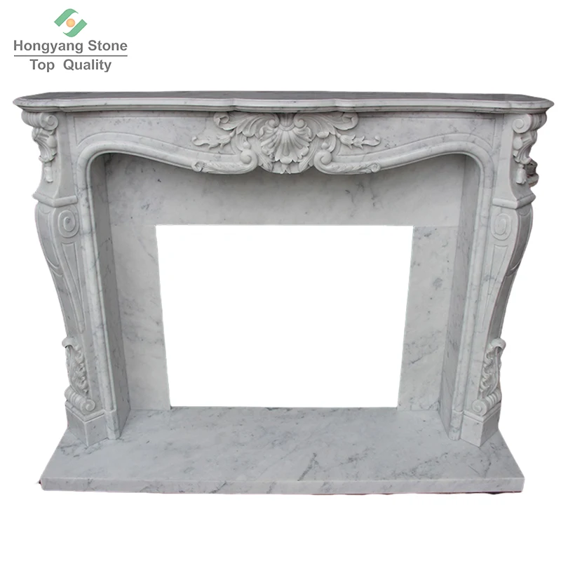 Honed White Italian Bianco Carrara French Corbel Marble Fireplace Mantel Hearth