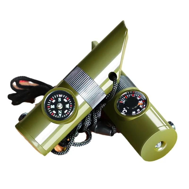 IRONDONKEY Outdoor 6-in-1 Survival Multifunctional Emergency Portable Emergency Compass Magnifying Glass Torch Therm Whistl