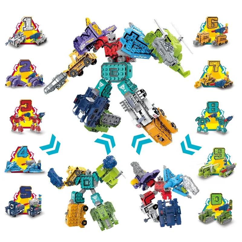 Kaili number deformation robot toys kids educational math learning 0-9 digital building blocks set toy robots