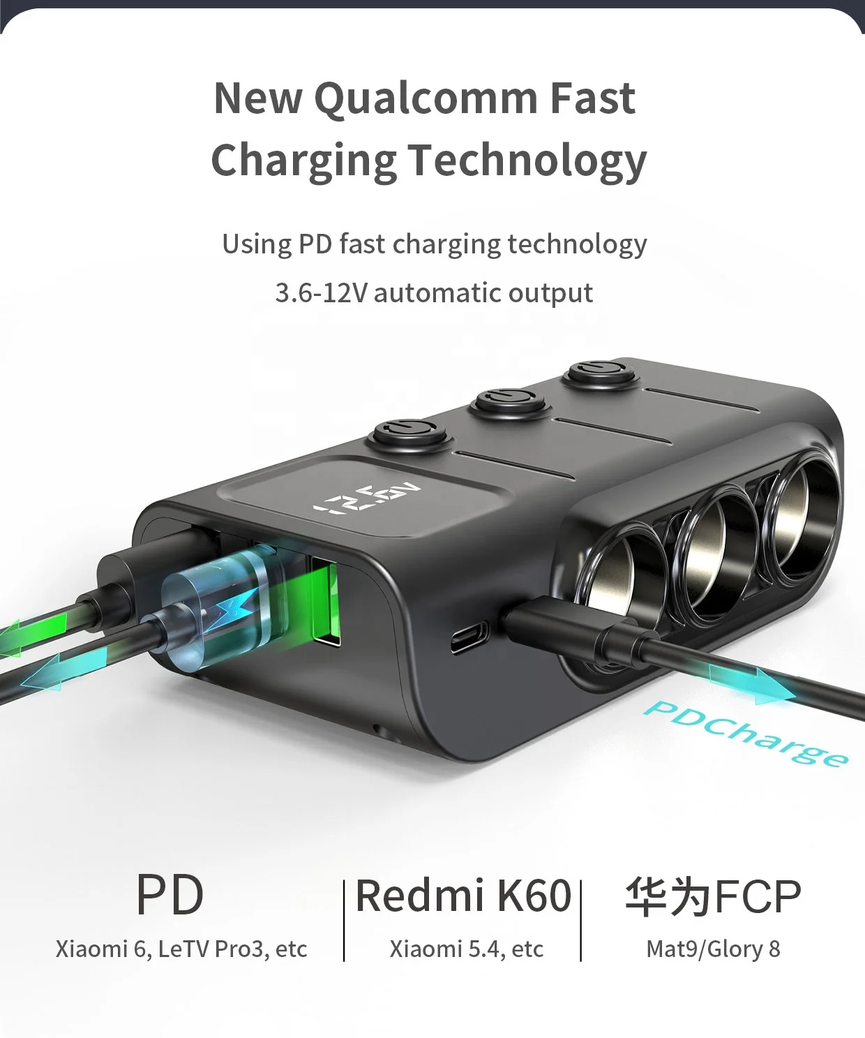 5USB 3A Dual USB Car Charger 3 Port LCD Display 12-24V Cigarette Socket Lighter Power Adapter Fast Car Charger