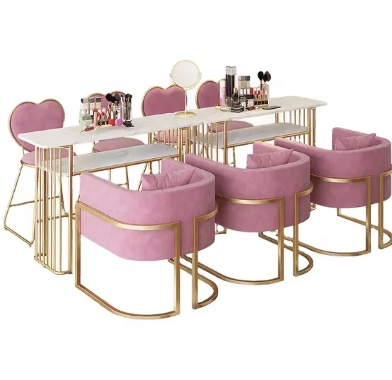 Сделанный на заказ бархатный Маникюрный Стол и стул набор минималистский с диваном для салона красоты