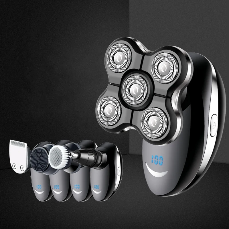 
5 in 1 Electric Shaver 5 Floating Blade Heads Wet-Dry Dual Use Waterproof Shaving Machine Razor Beard Trimmer Face Care for Men 