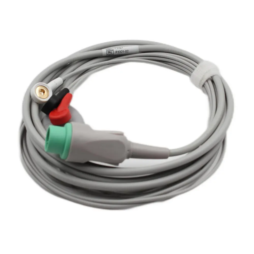 Plinma One-piece 3 leads ECG Cable leadwires Compatible with Biolight  M7000, M8000A, M8500, M9500 Round 12 pin