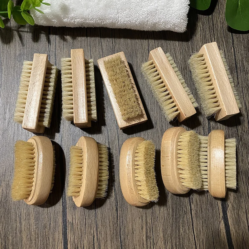 Custom Logo Pedicure Tool Beech Wood Nail Dust Brush Dual-Sided Soft Boar Bristle Nail Cleaning Brush For Fingernail Toenail