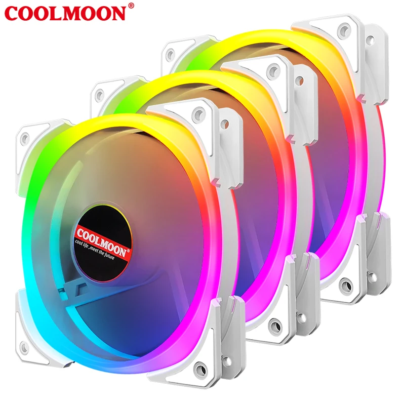 COOLMOON CM-D3 3an pack  120mm white  pc cooling fan  3 rgb fan +Controller Quiet computer case fan