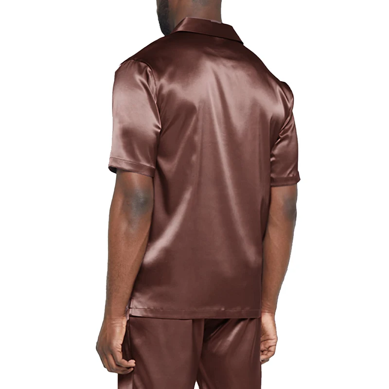Custom African logo Luxury Silk 2 Piece Set Summer Fashion Men Satin Shirt and Shorts Set